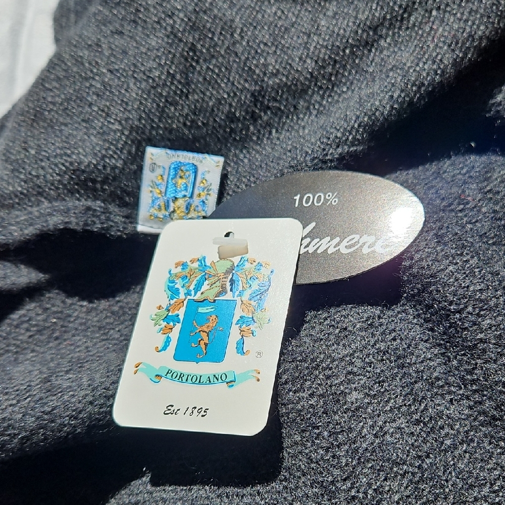 Portolano Black Cashmere Blend Scarf with Crest Tag